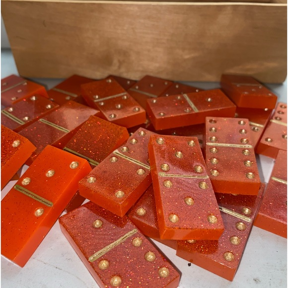 Handmade orange dominoes set